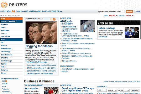 Reuters website in 2008