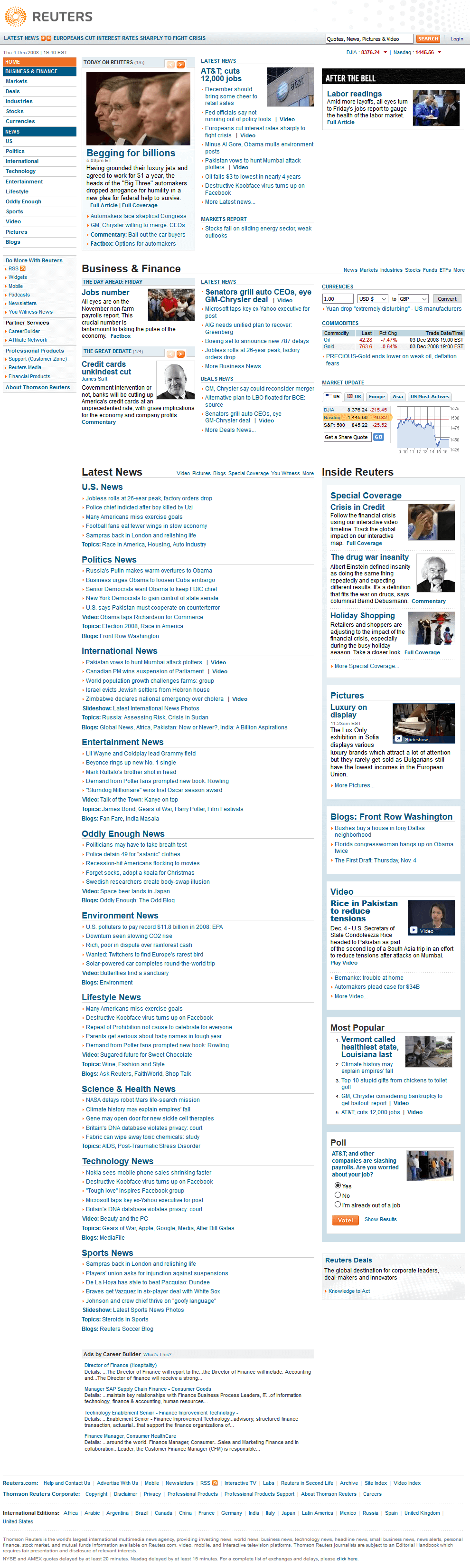 Reuters website in 2008