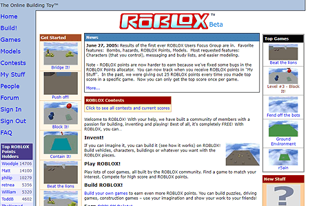 Roblox website in 2005
