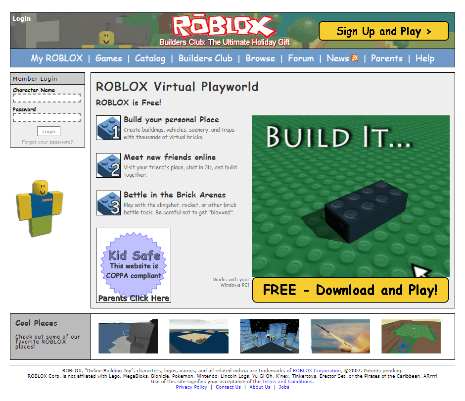 Roblox In 2007 Timeline Web Design Museum - history of roblox website