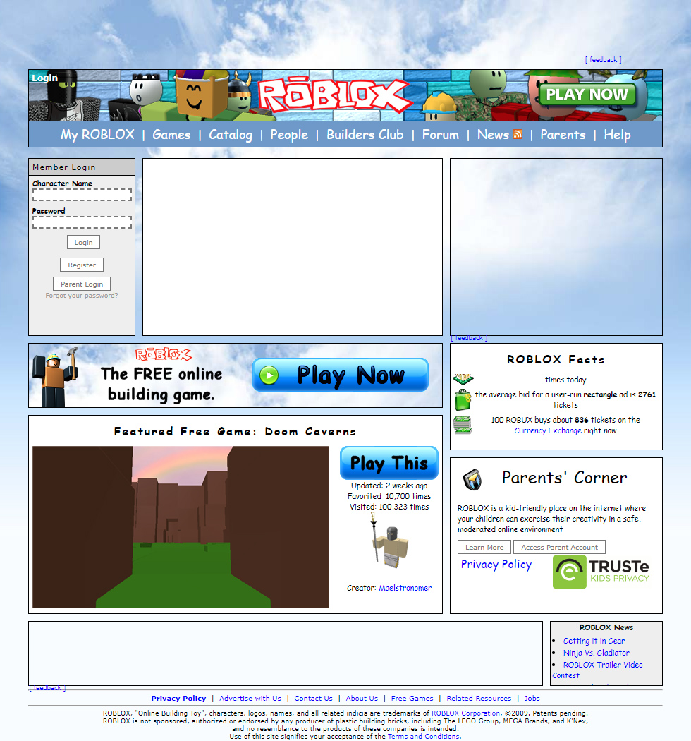 Roblox website in 2009