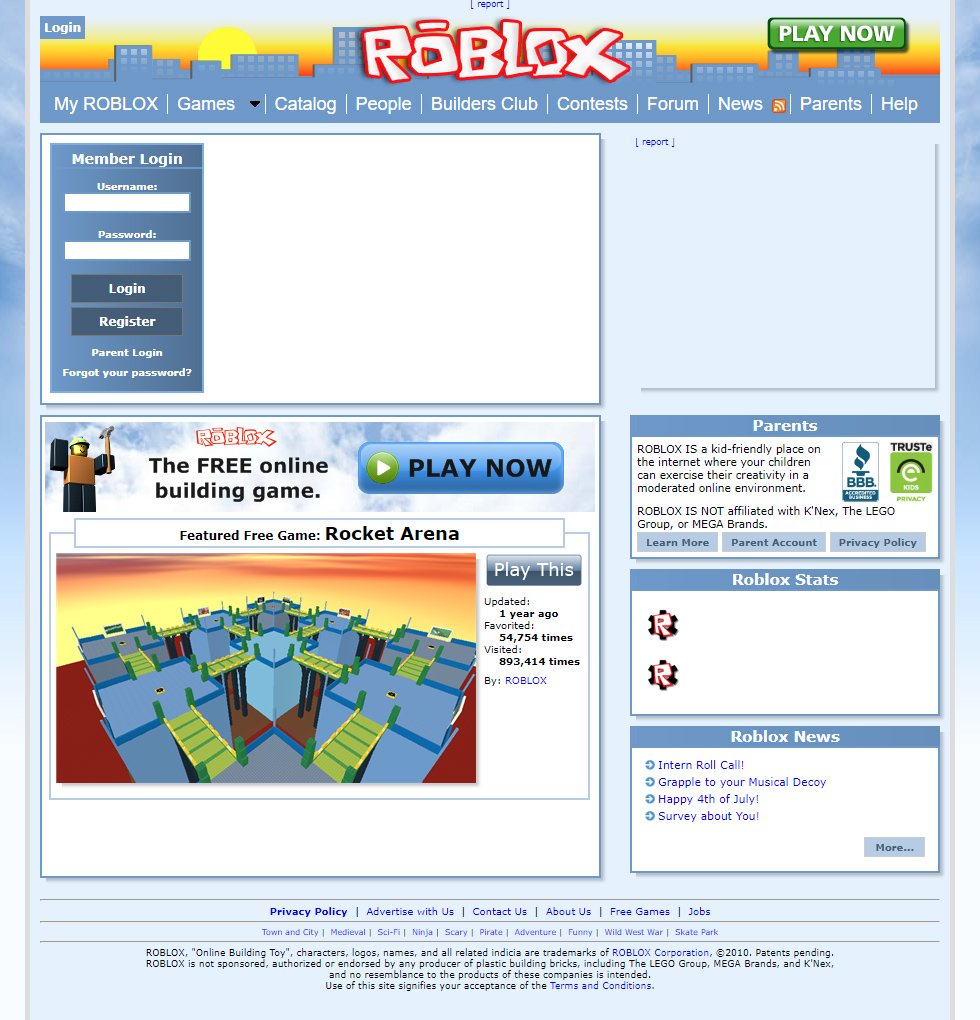 Roblox website in 2010