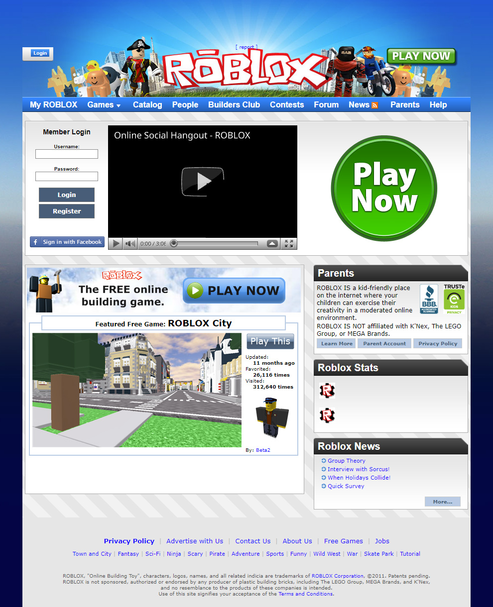 Roblox website in 2011