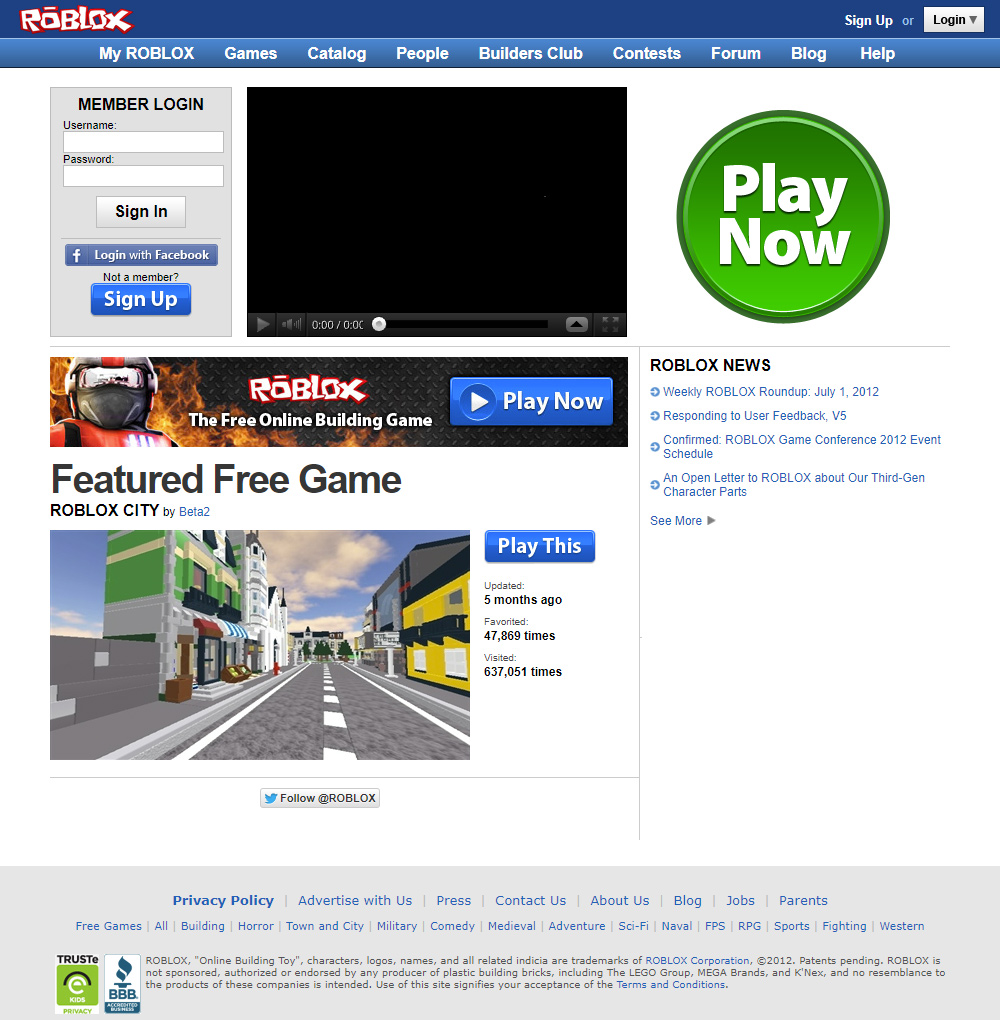 Roblox in 2012 - Web Design Museum