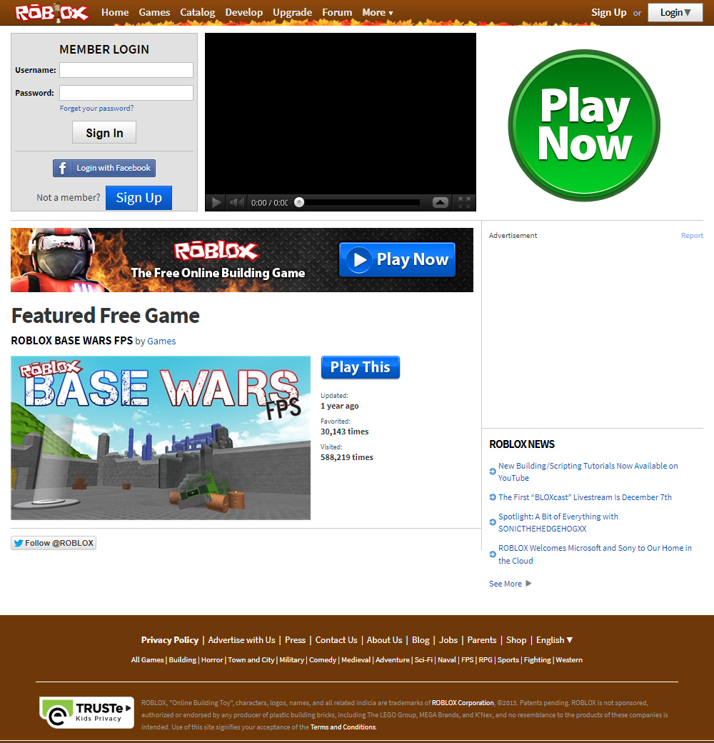 Roblox website in 2013