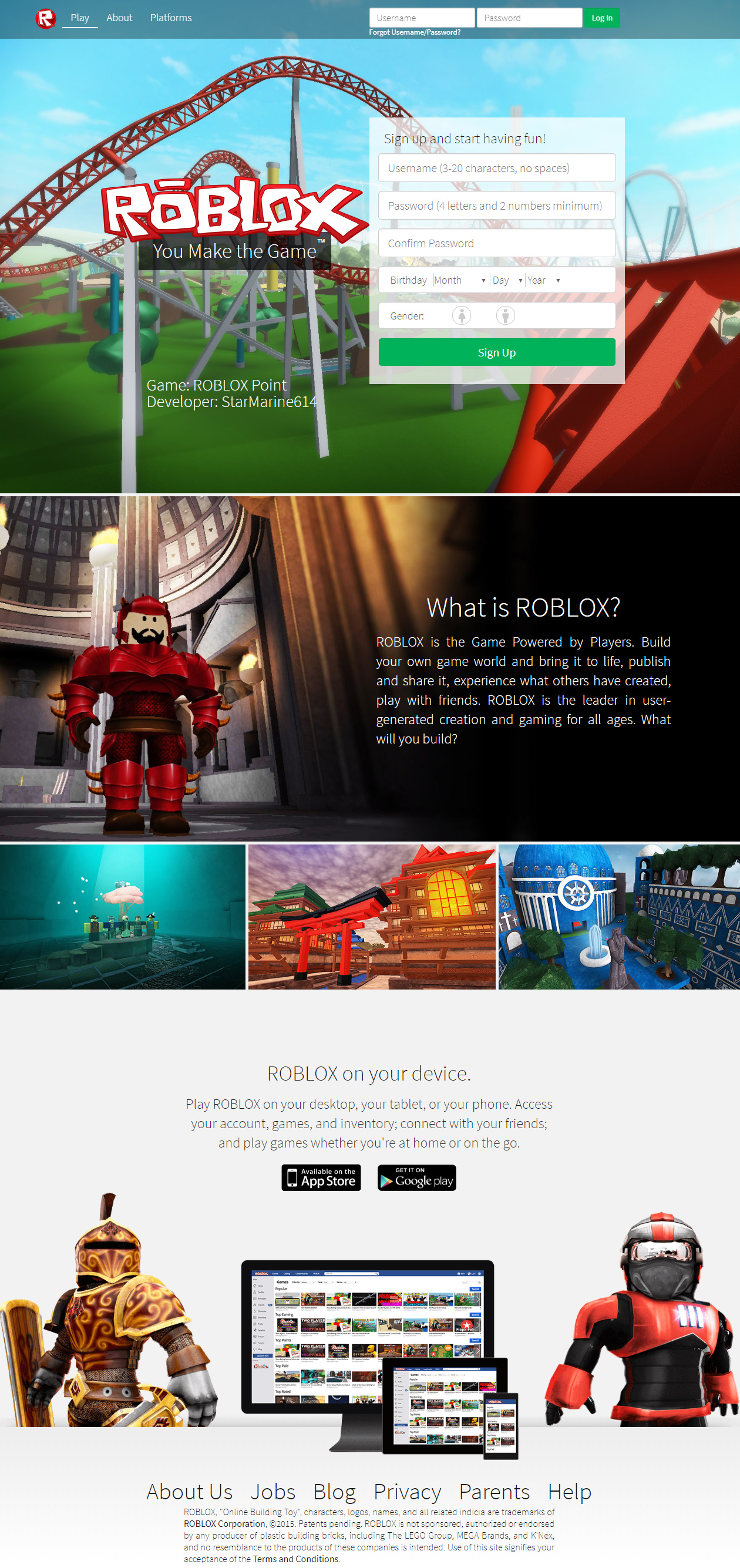 Roblox website in 2015