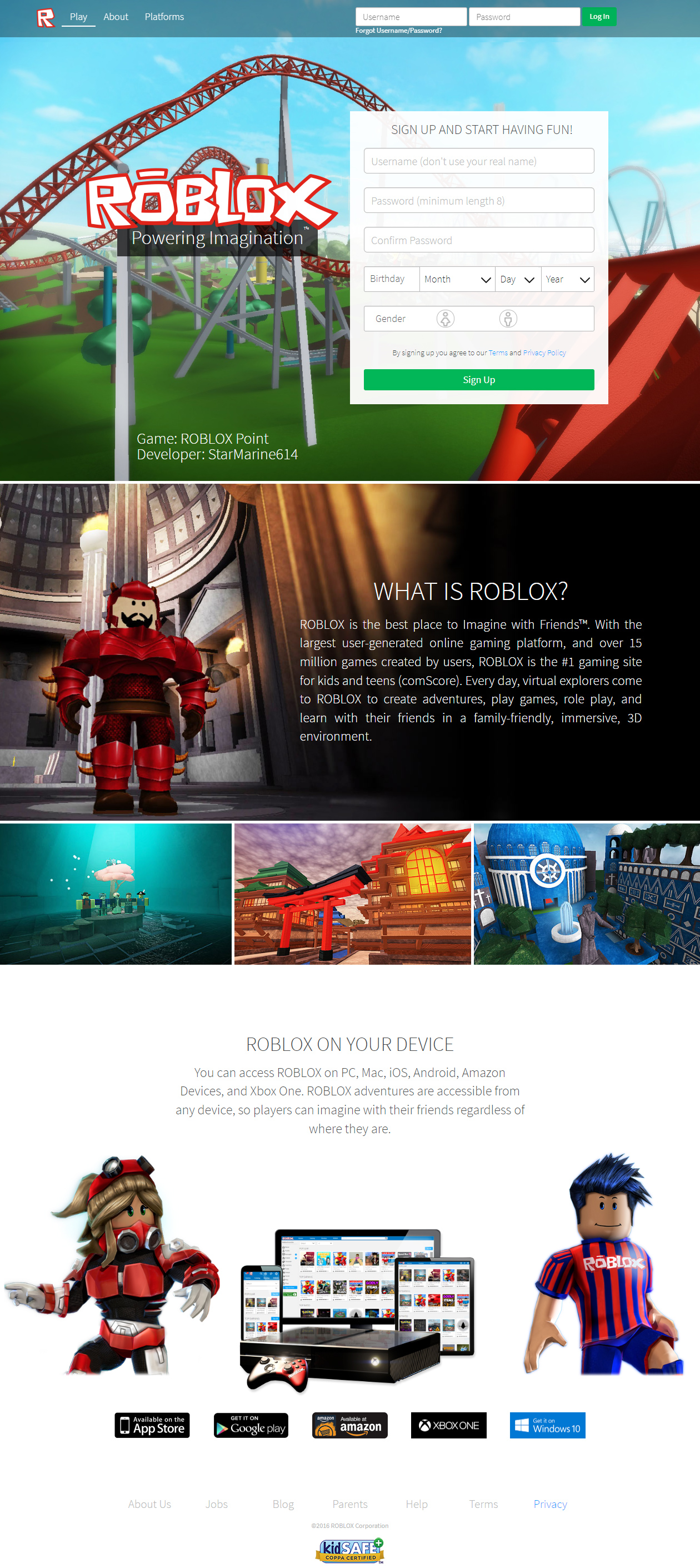 Roblox website in 2016