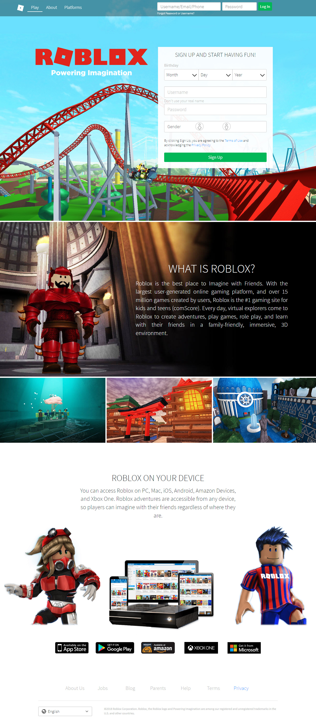 Roblox website in 2018