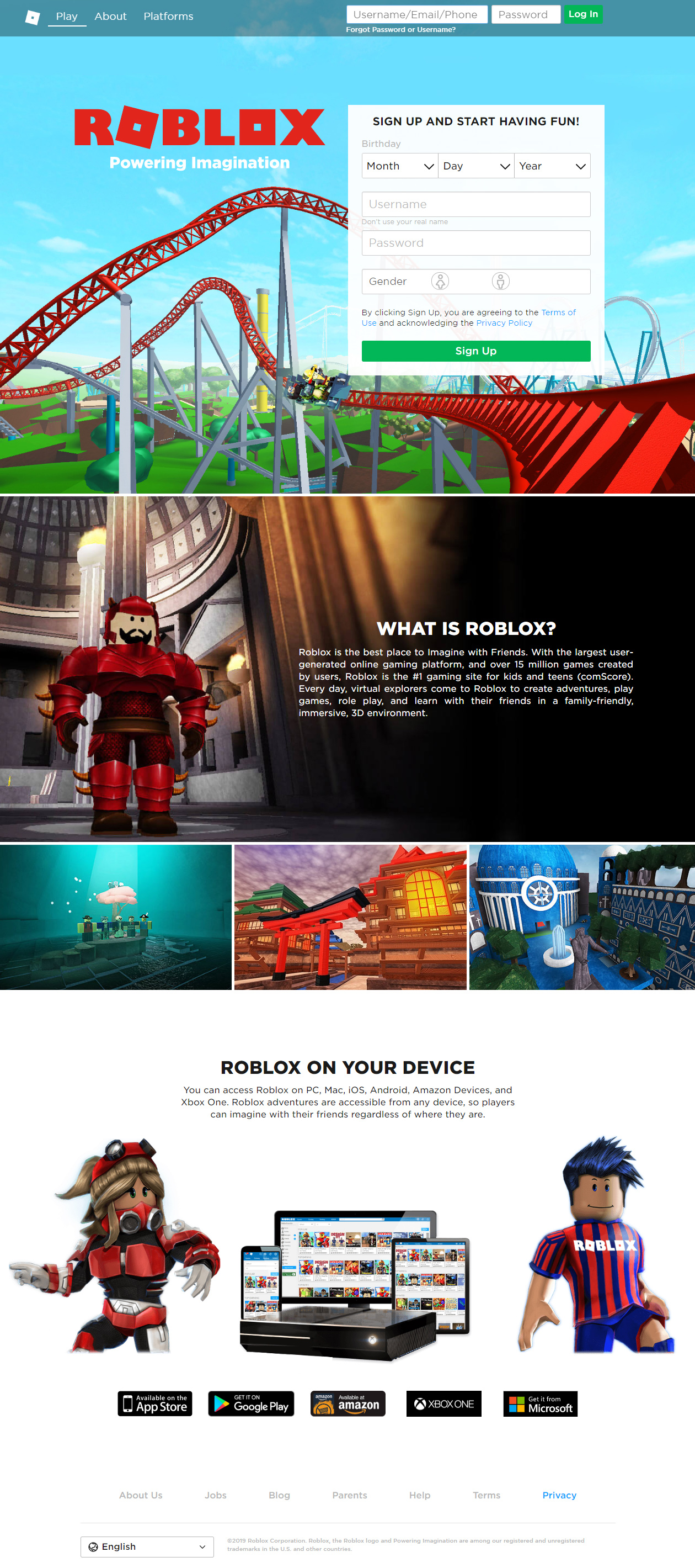 Roblox website in 2019