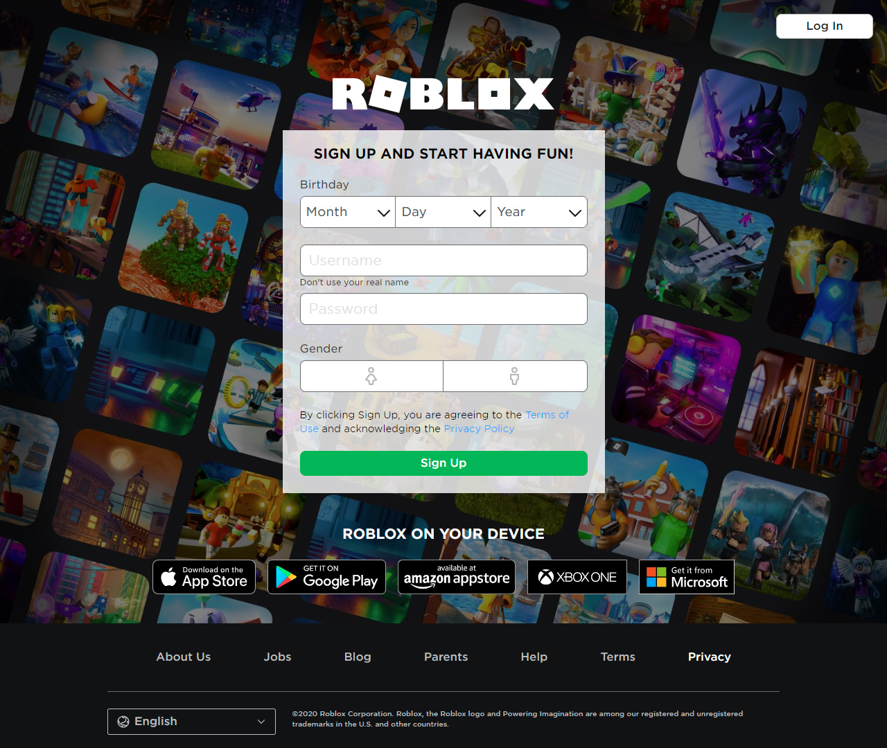 Roblox website in 2020