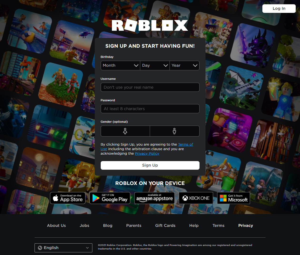 Roblox website in 2021