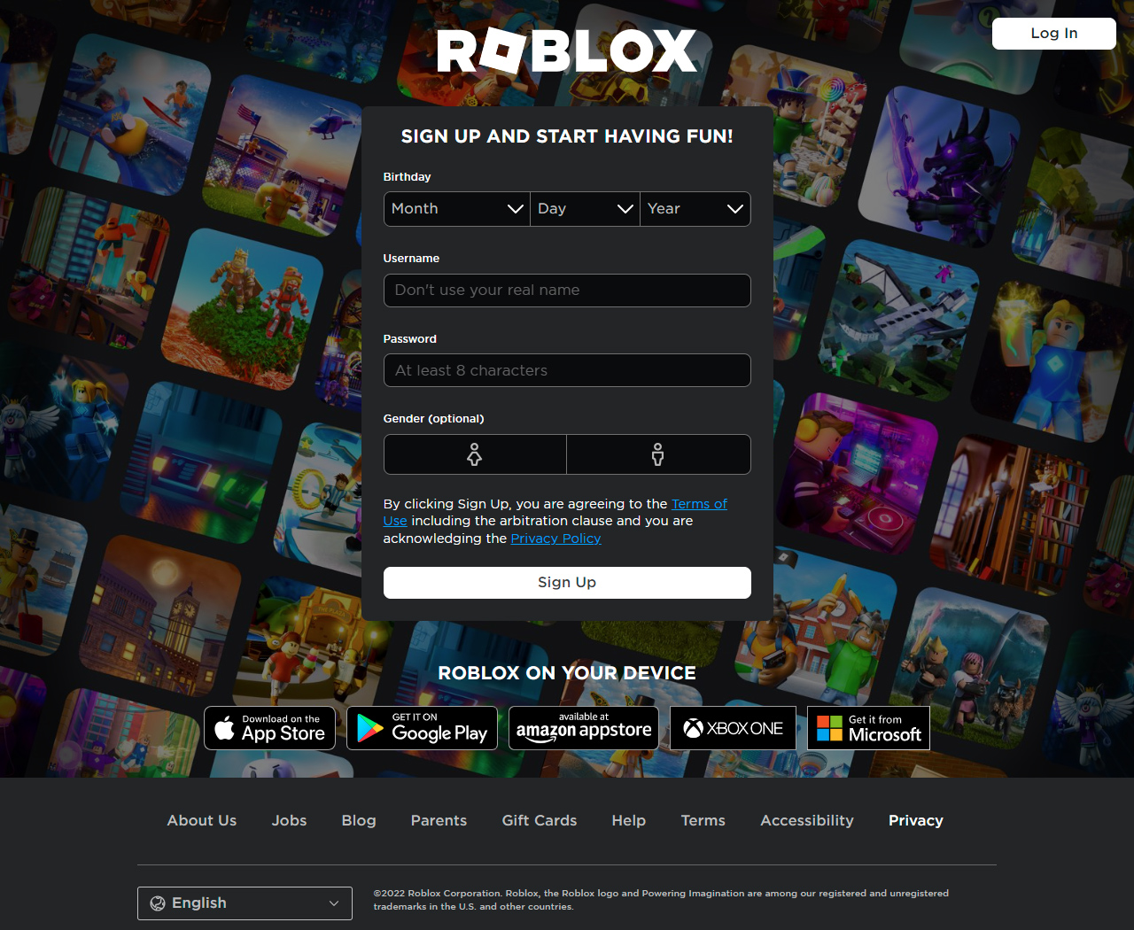 Roblox website in 2022