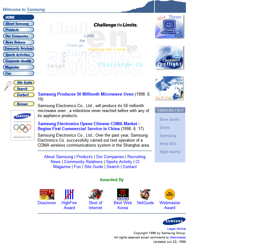 Samsung website in 1998