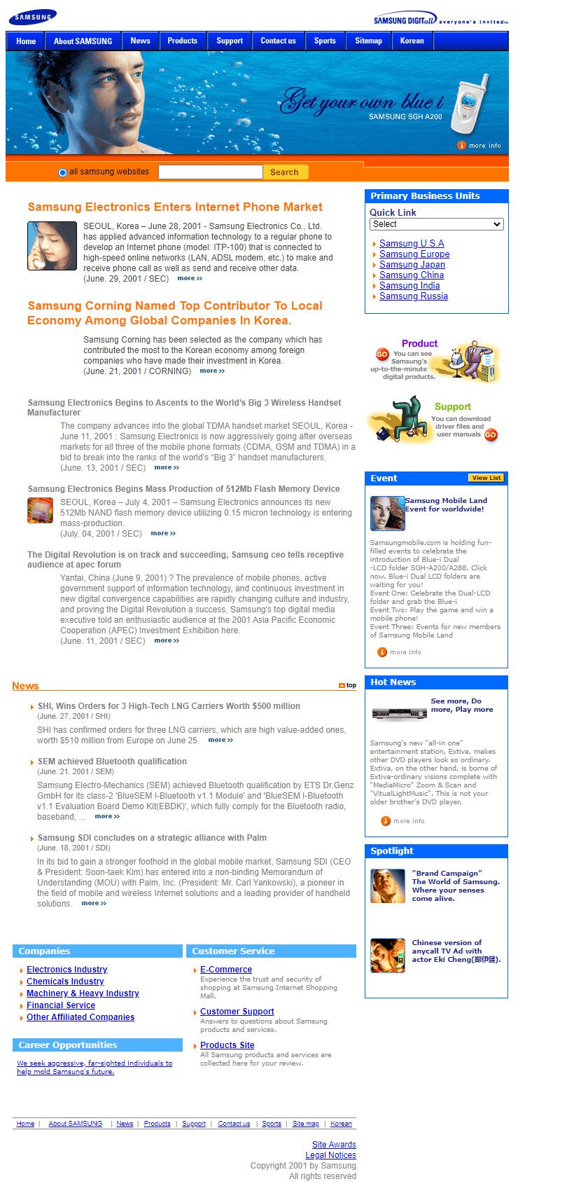 Samsung website in 2001