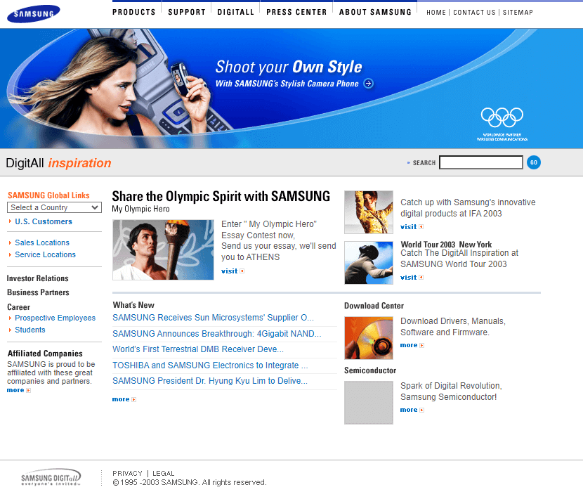 Samsung website in 2003