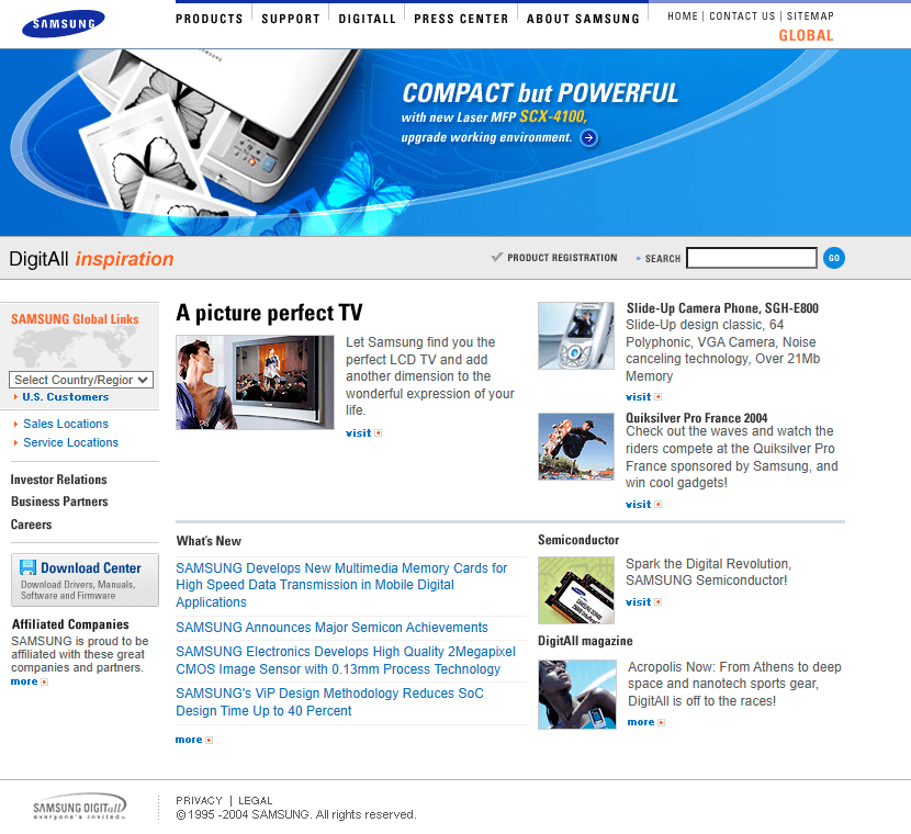 Samsung website in 2004