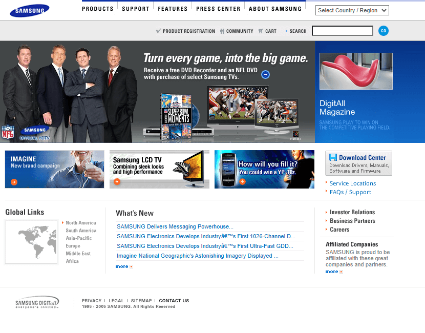 Samsung website in 2005