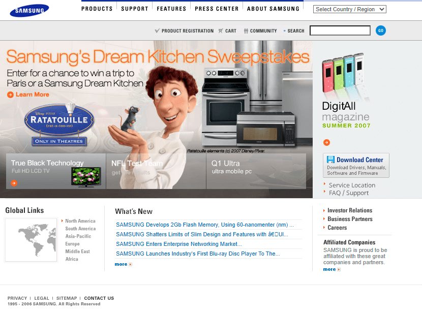 Samsung website in 2006