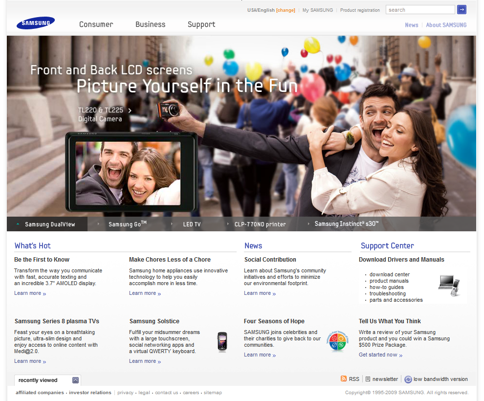 Samsung website in 2009