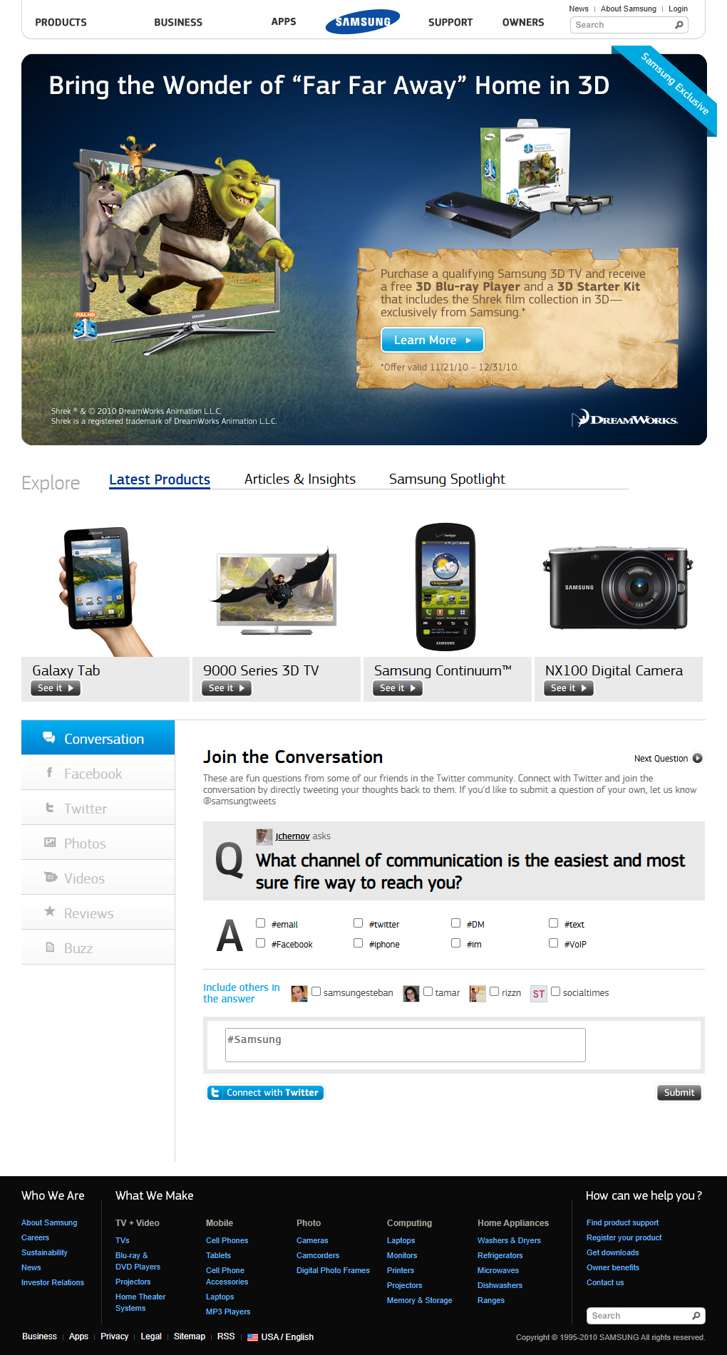 Samsung website in 2010
