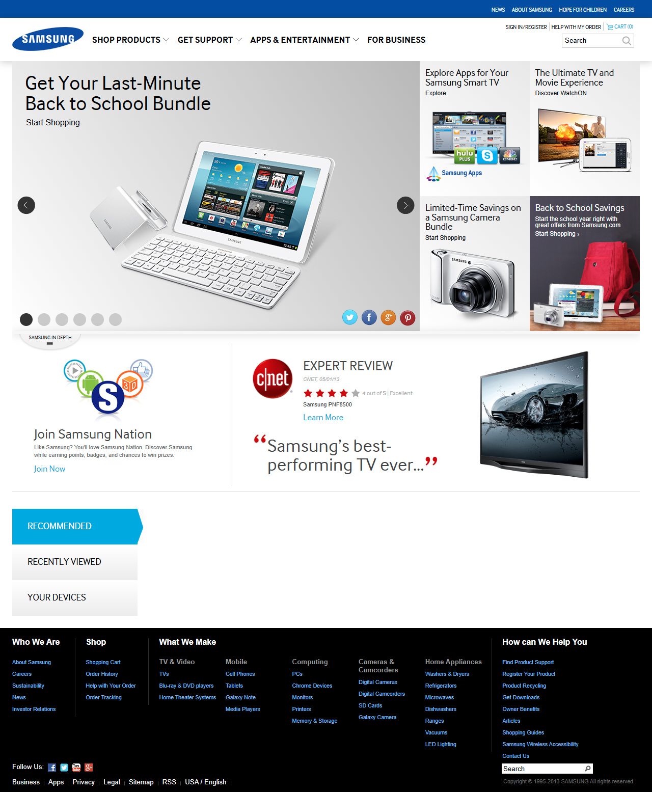 Samsung website in 2013