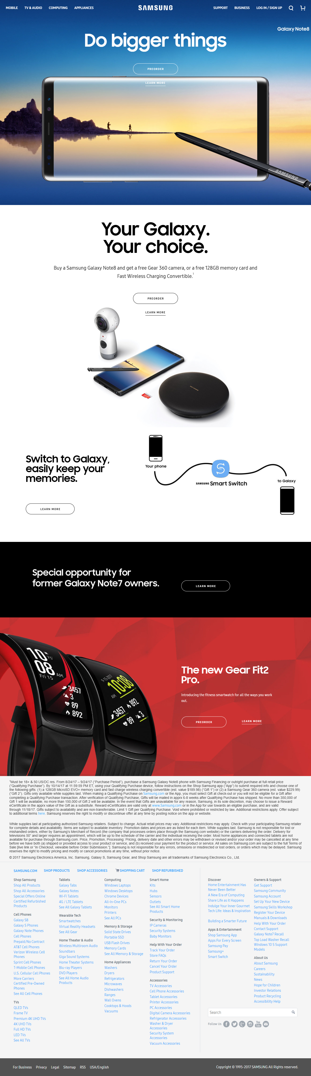 Samsung website in 2017