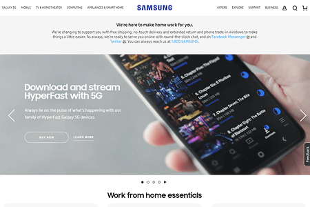 Samsung website in 2020