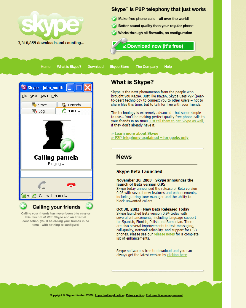 Skype website in 2003