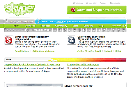 Skype website in 2005