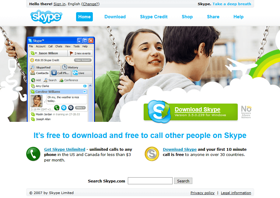 Skype website in 2007