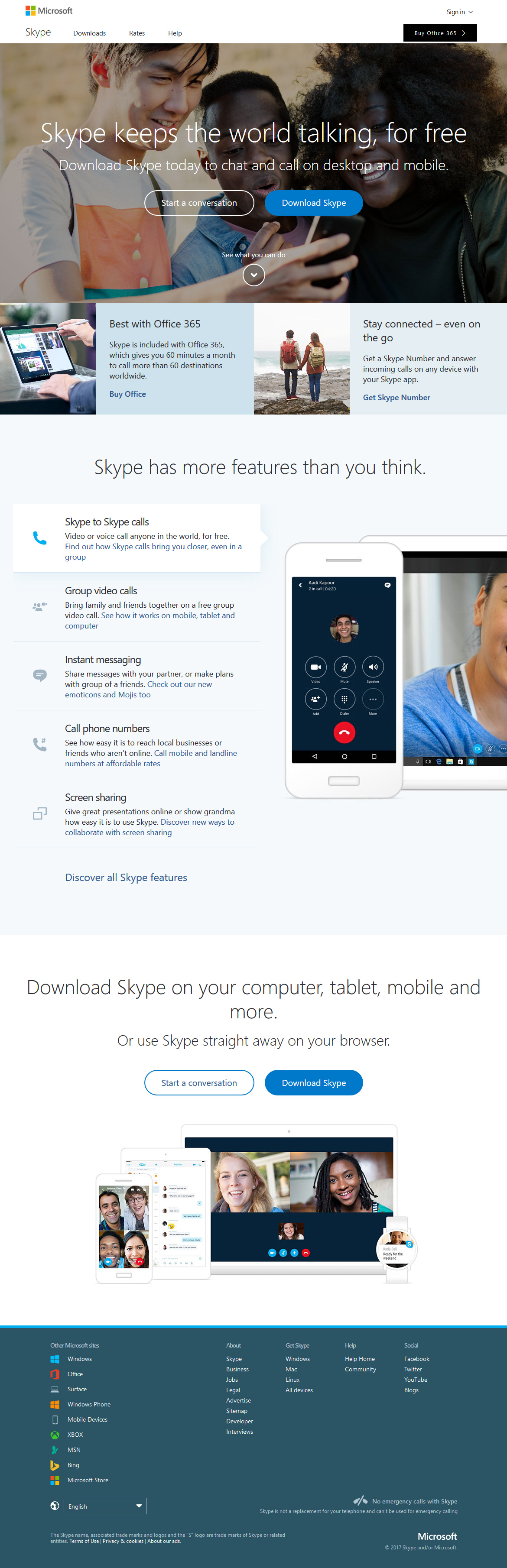 Skype website in 2017