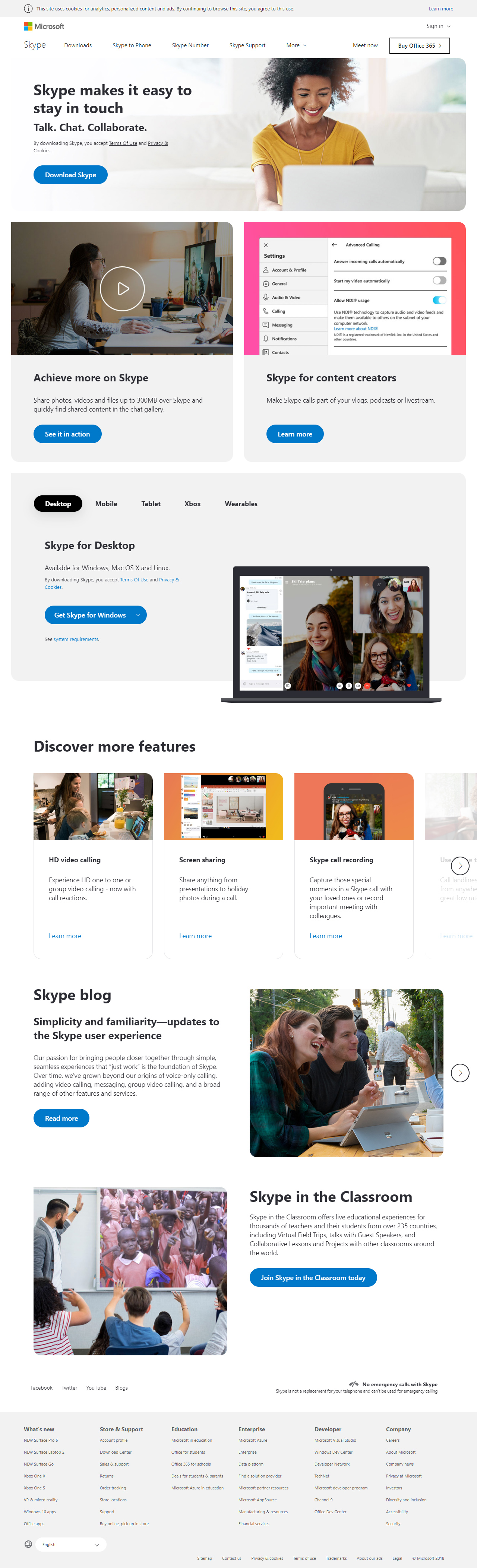 Skype website in 2018