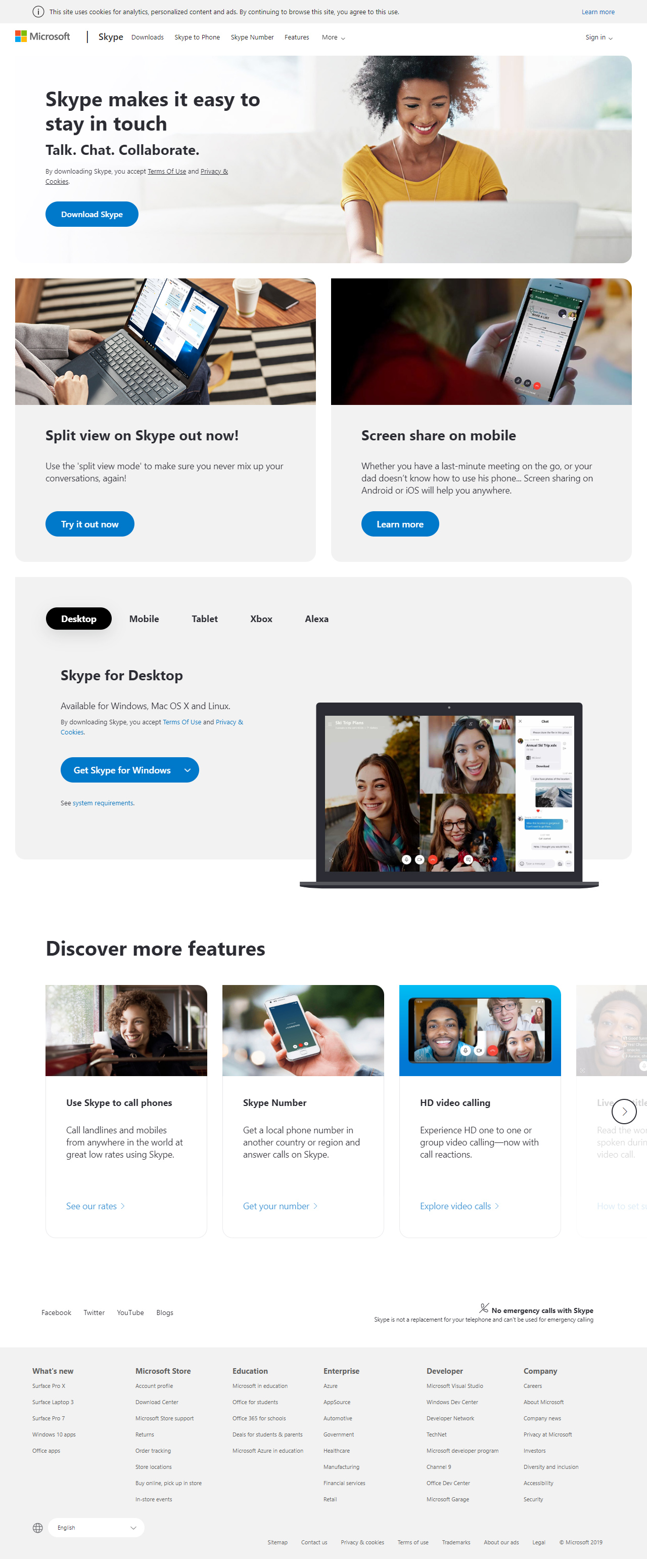 Skype website in 2019