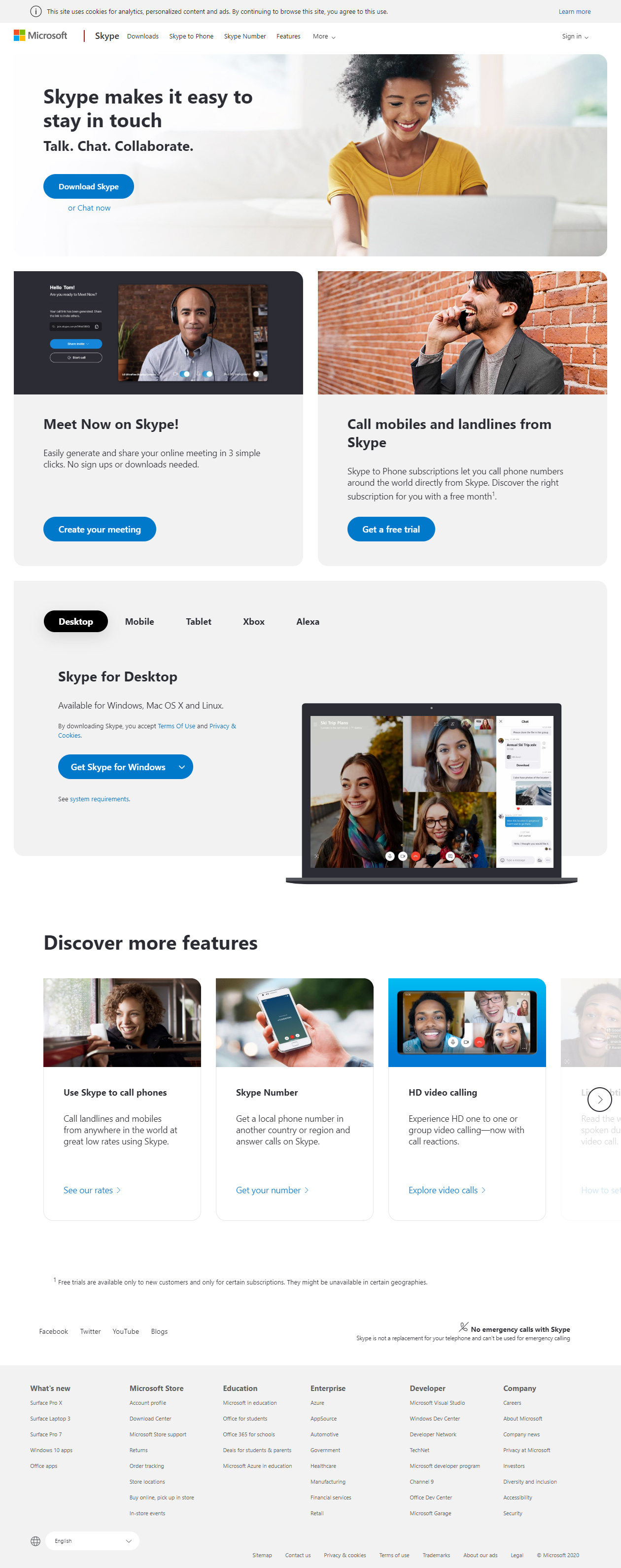Skype website in 2020