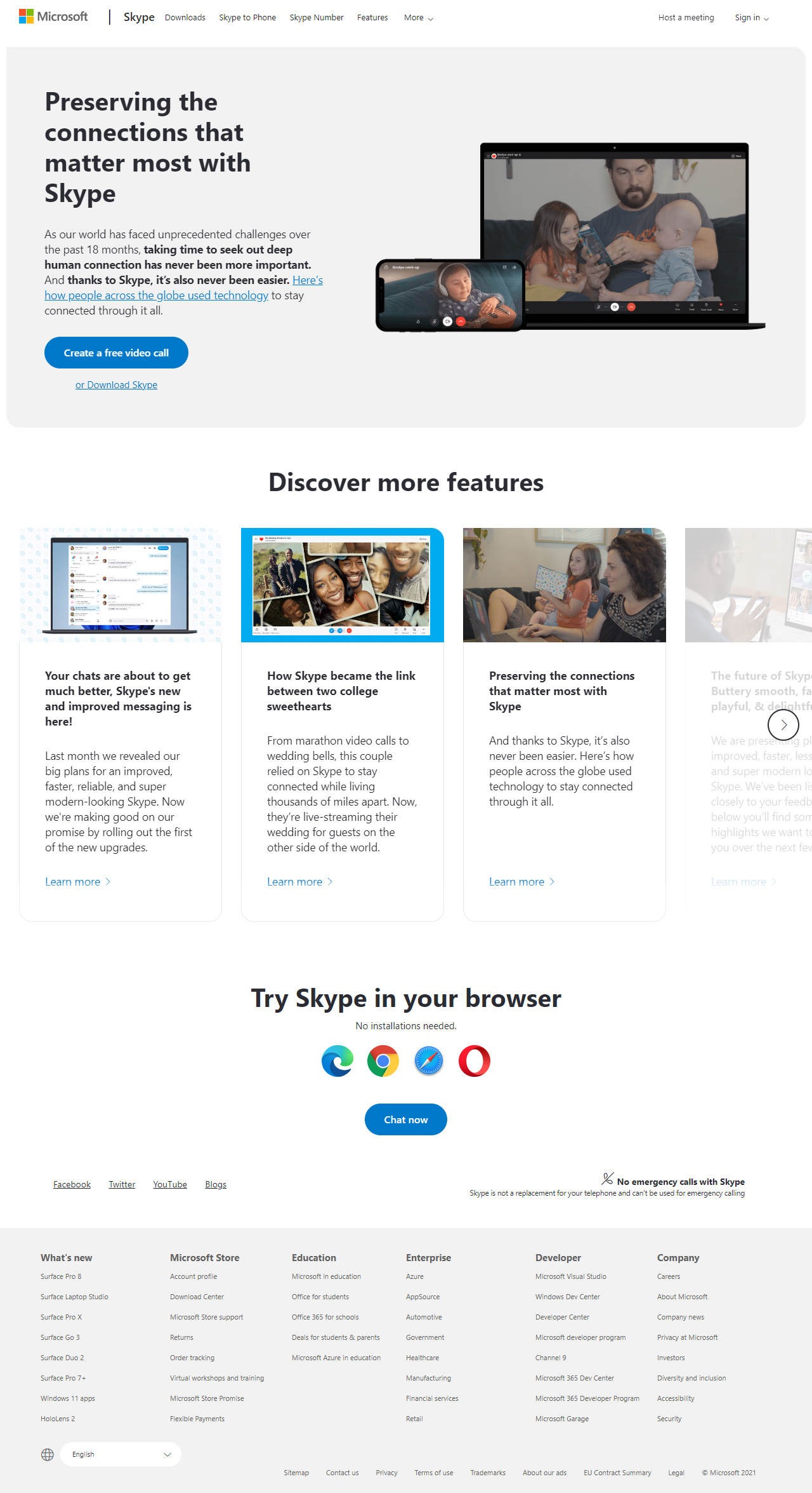 Skype website in 2021