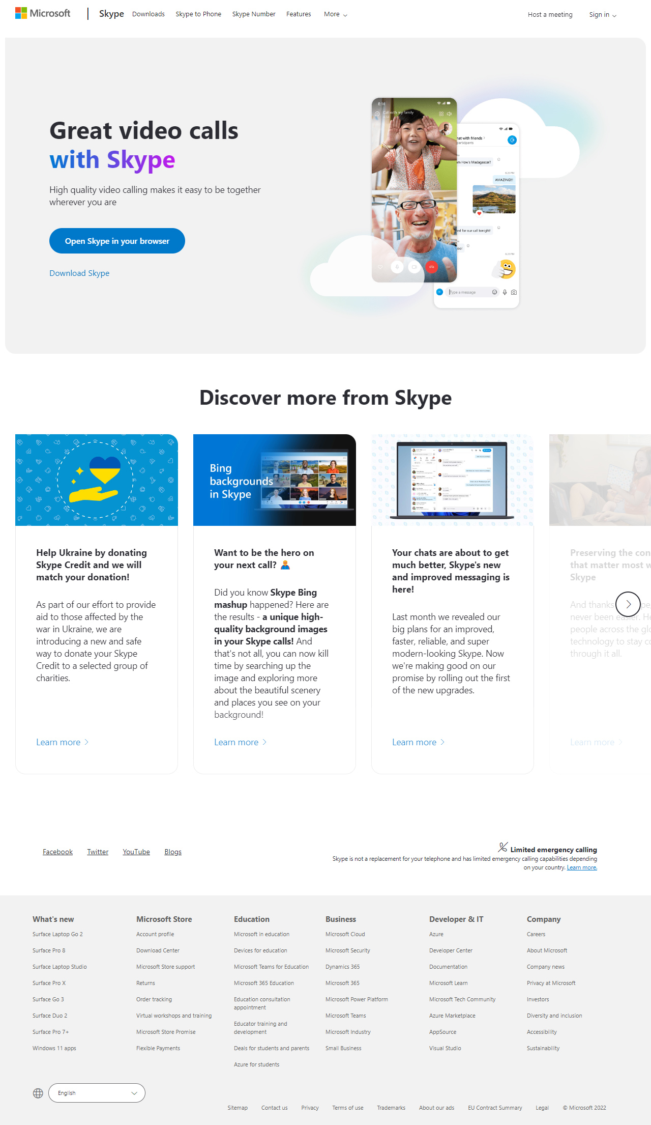 Skype website in 2022