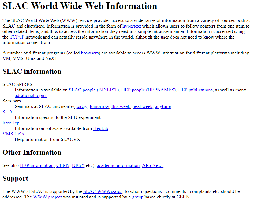 SLAC website in 1992