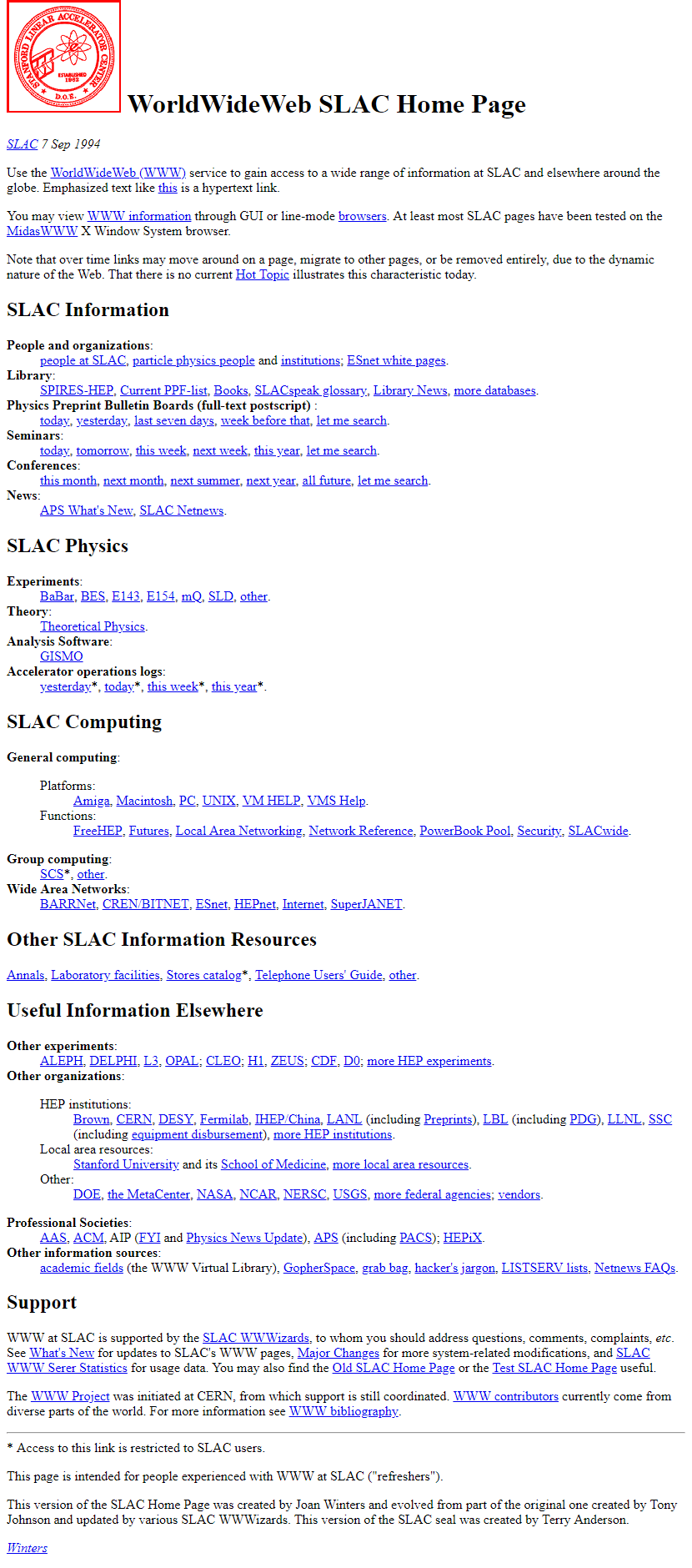 SLAC website in 1994