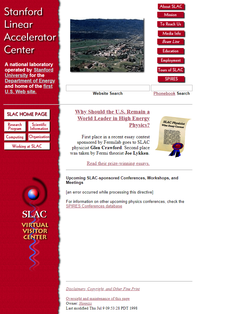 SLAC website in 1998