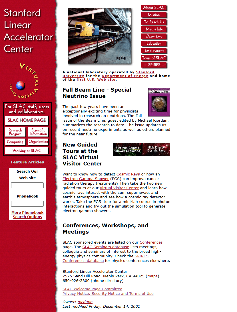 SLAC website in 2001