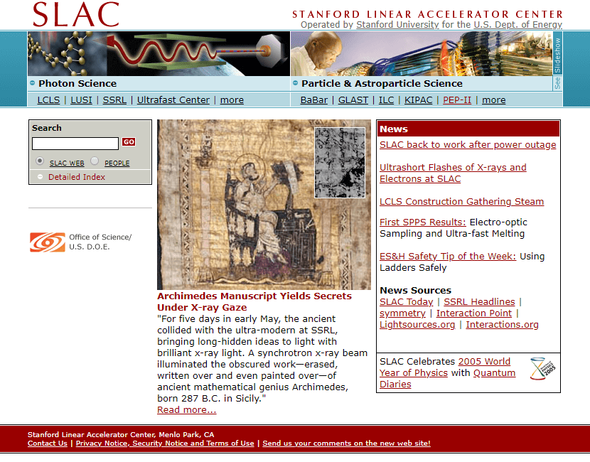 SLAC website in 2005
