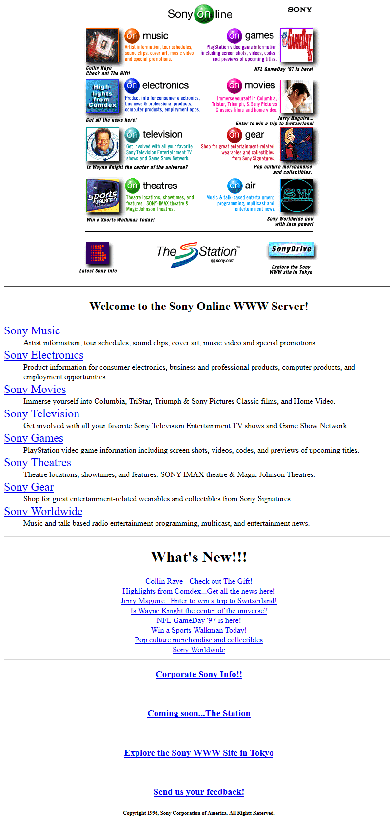 Sony website in 1996