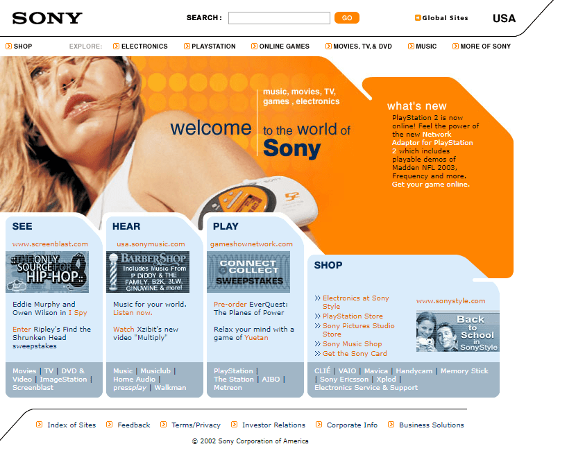 Sony website in 2002