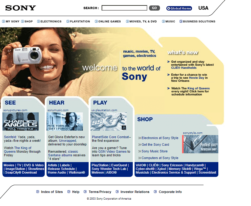 Sony website in 2003