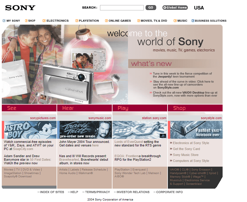 Sony website in 2004