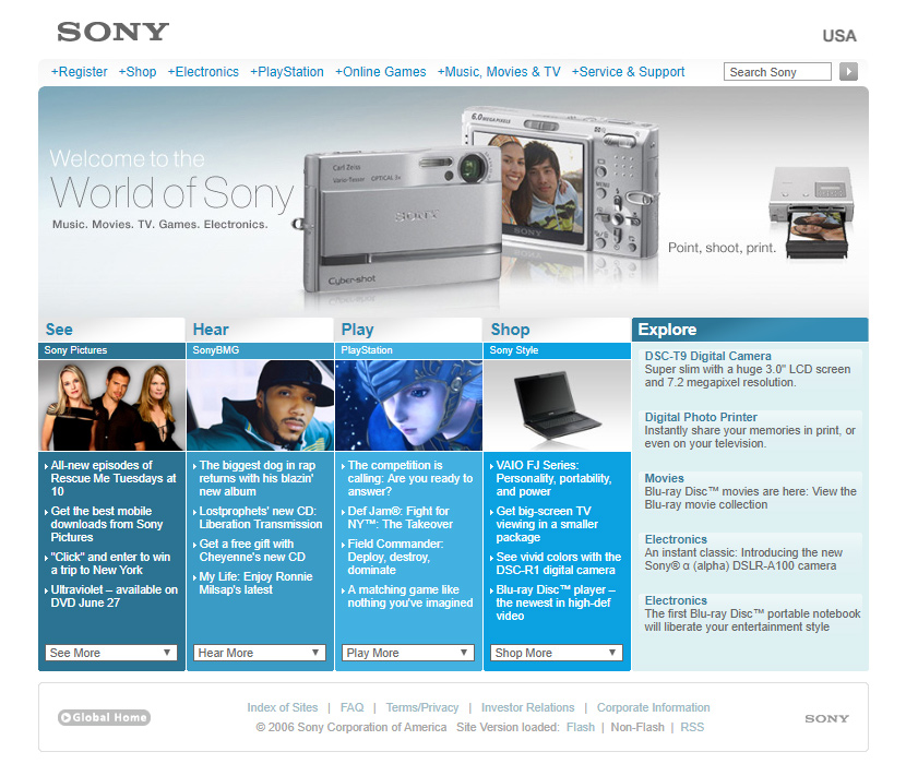 Sony website in 2006