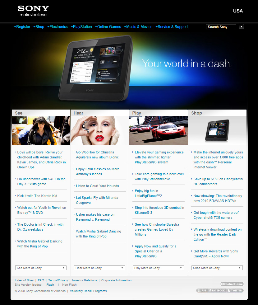 Sony website in 2010