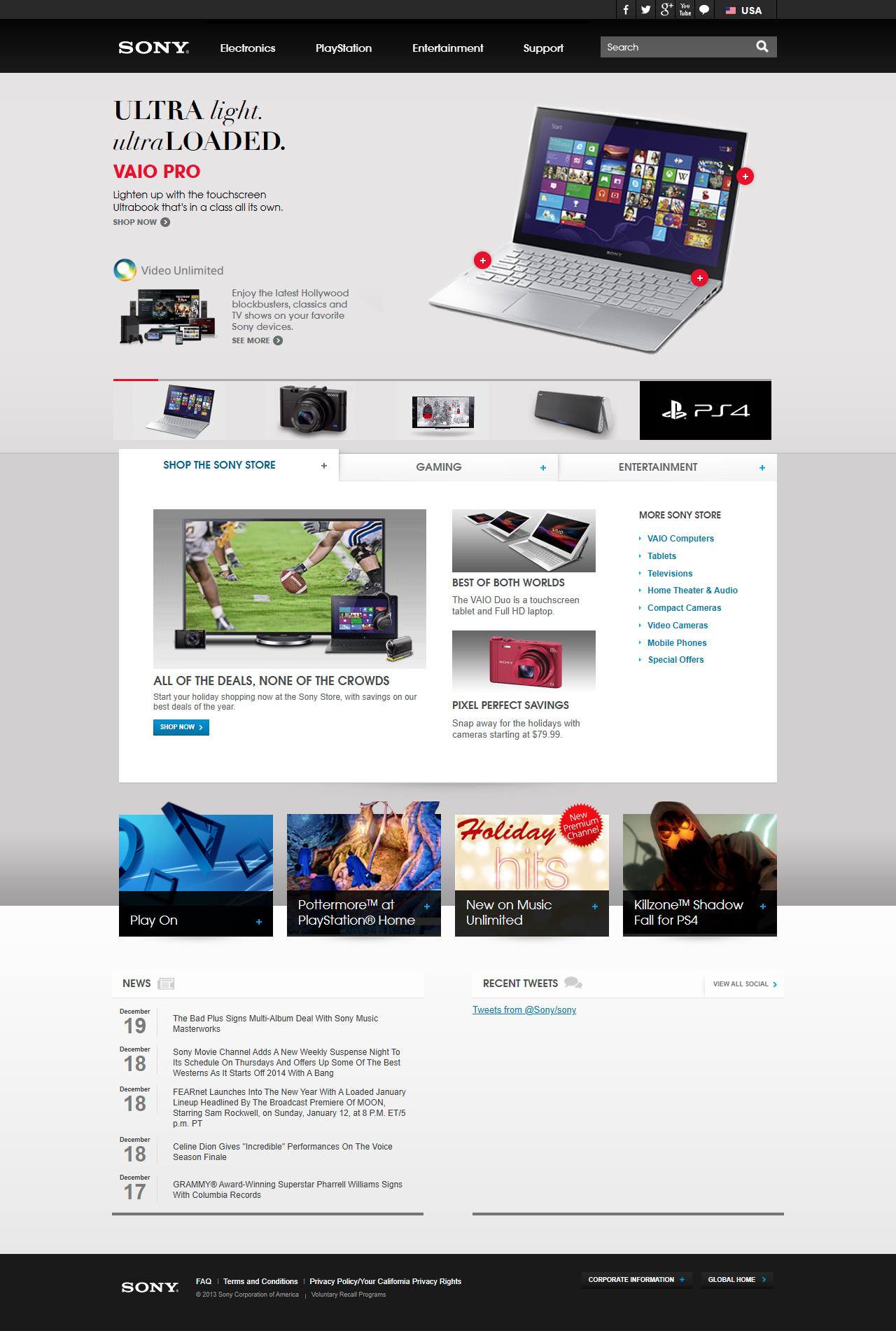 Sony website in 2013