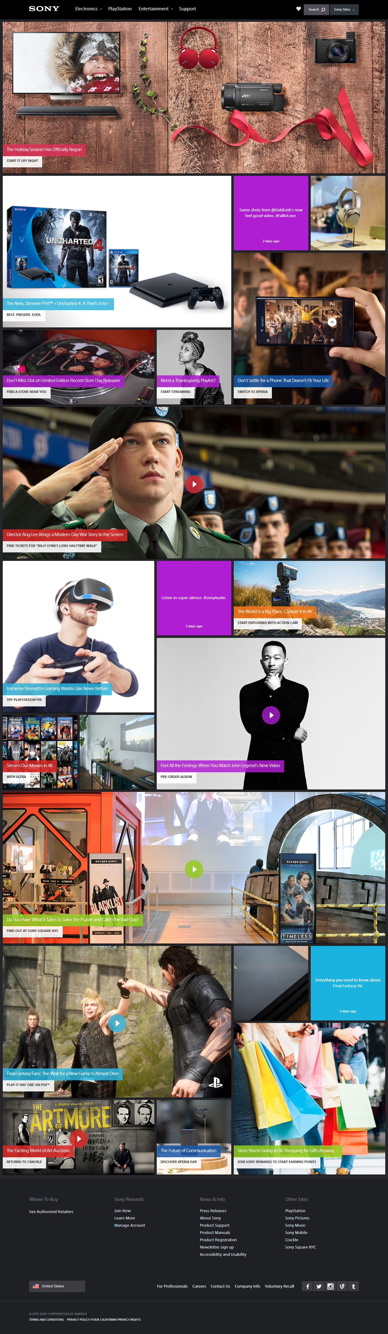 Sony website in 2016