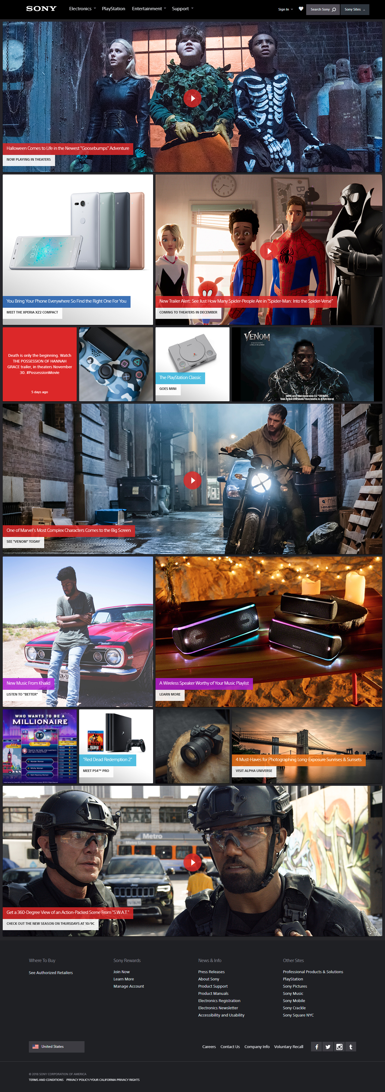 Sony website in 2018